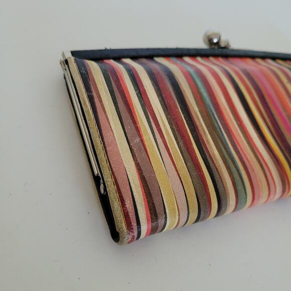 Paul Smith Colorfull Stripped Leather Kisslock Long Large Wallet Designer Boho - Picture 9 of 11